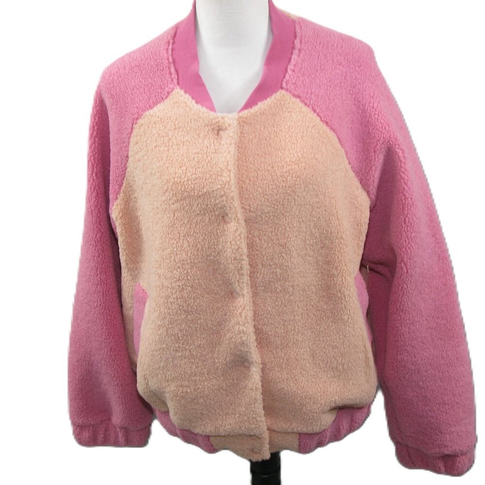 Pastel Pink/Peach Snap Front Teddy Jacket Size M/L